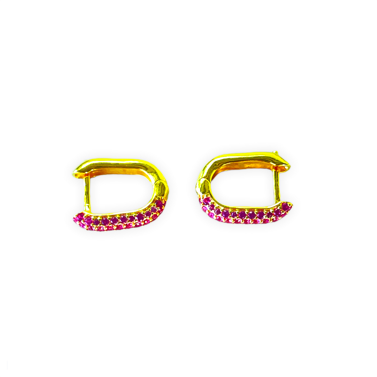 Pendientes CRYSTAL cuadrado circonitas fucsia y oro